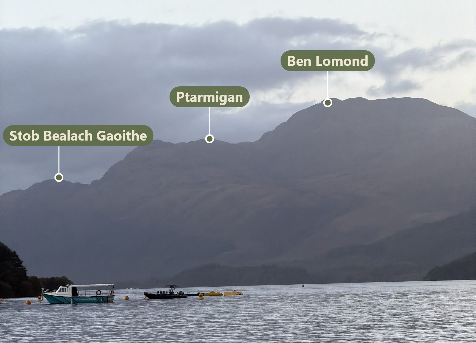 Ben Lomond and Ptarmigan from Luss, named by View Scanner
